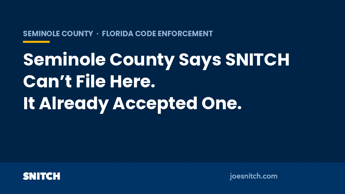 Featured image for “Can SNITCH file in Seminole County? Yes. The county’s website says no. We asked them to pick one.”